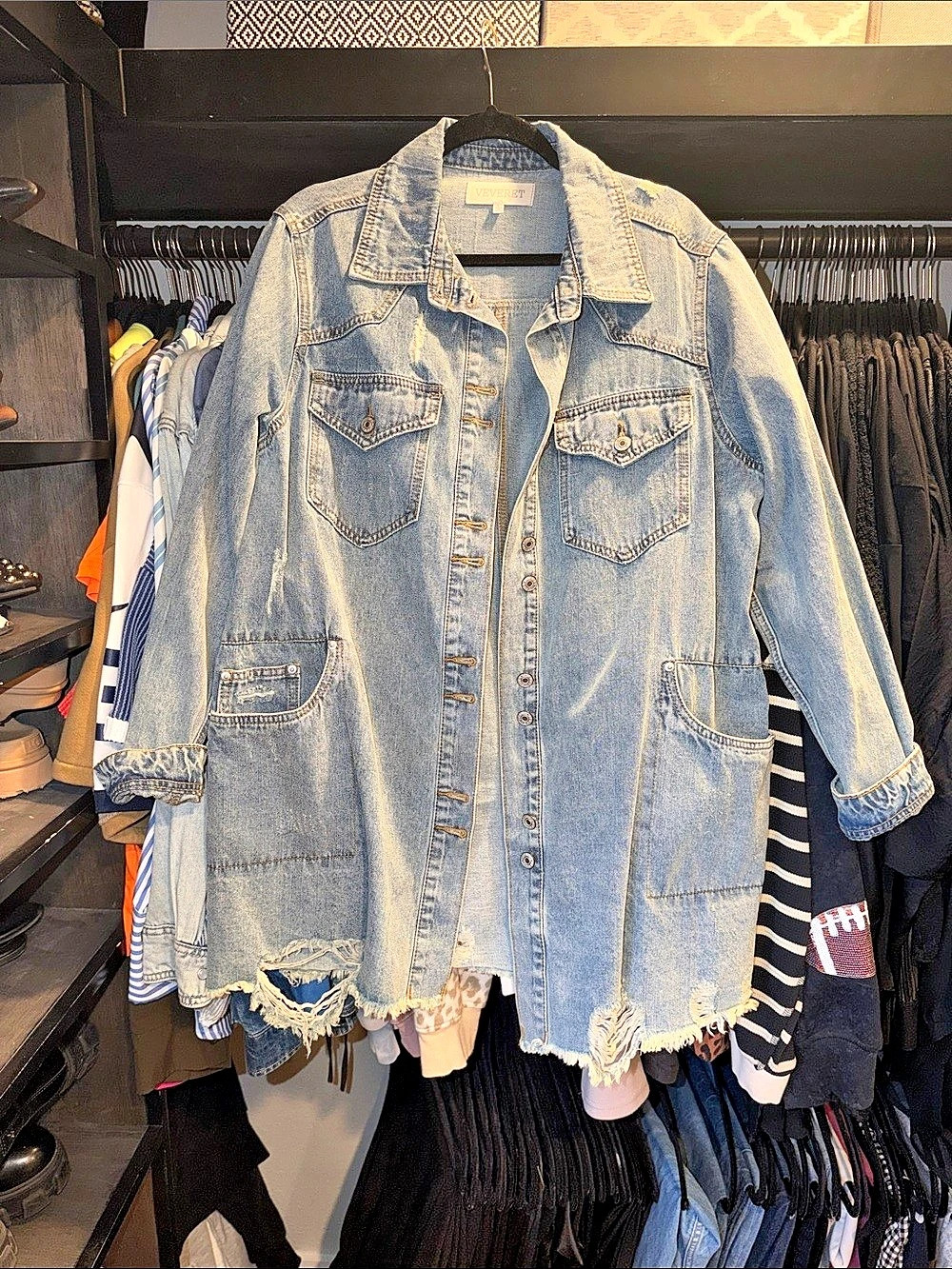 Vero Moda Women's Distressed Denim Jacket in Blue